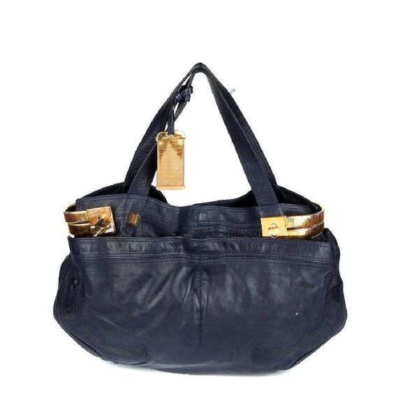 Jimmy Choo Elsa Heavy Handbag - Navy Blue Leather - Picture 1 of 5